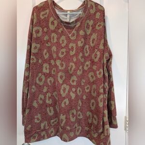 Celeste Leopard Print Tunic Top Burgundy Olive Long Sleeve Soft Stretch